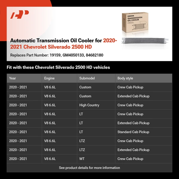 Automatic Transmission Oil Cooler for 2020-2021 Chevrolet Silverado 2500 HD
