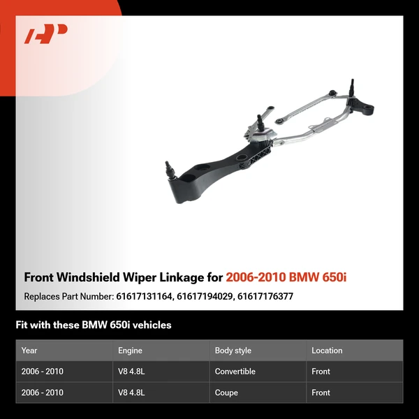 Front Windshield Wiper Linkage for 2006-2010 BMW 650i