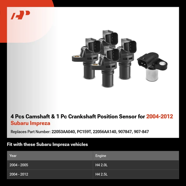 4 Pcs Camshaft & 1 Pc Crankshaft Position Sensor for 2004-2012 Subaru Impreza