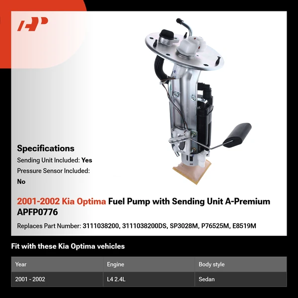 2001-2002 Kia Optima Fuel Pump with Sending Unit A-Premium APFP0776