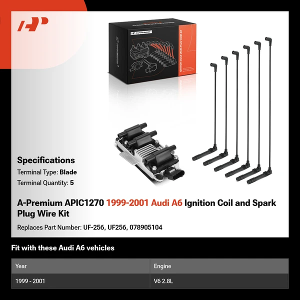A-Premium APIC1270 1999-2001 Audi A6 Ignition Coil and Spark Plug Wire Kit