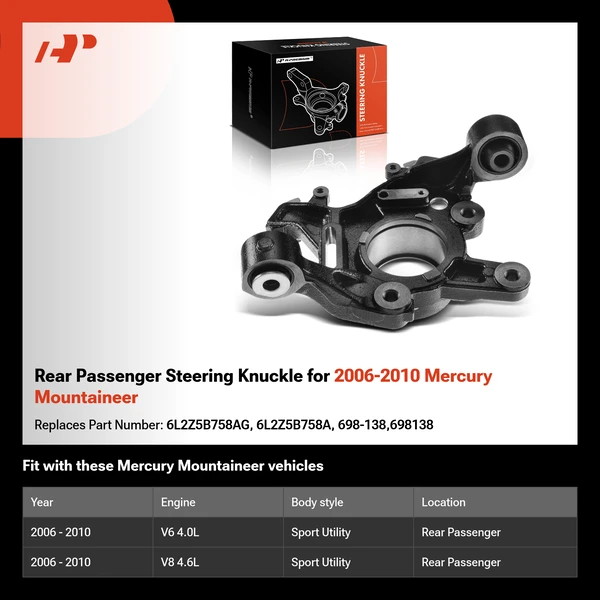Rear Passenger Steering Knuckle for 2006-2010 Mercury Mountaineer