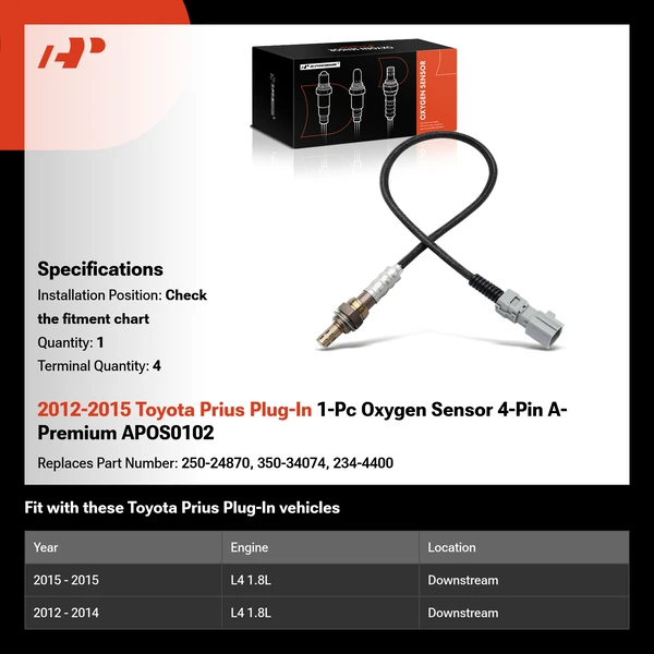 2012-2015 Toyota Prius Plug-In 1-Pc Oxygen Sensor 4-Pin A-Premium APOS0102
