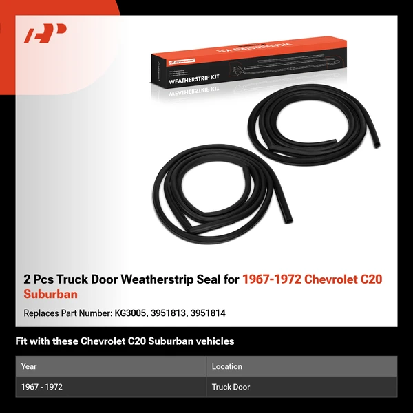 2 Pcs Truck Door Weatherstrip Seal for 1967-1972 Chevrolet C20 Suburban