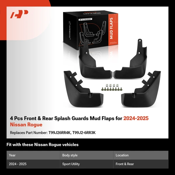 4 Pcs Front & Rear Splash Guards Mud Flaps for 2024-2025 Nissan Rogue