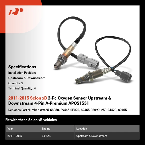 2011-2015 Scion xB 2-Pc Oxygen Sensor Upstream & Downstream 4-Pin A-Premium APOS1531