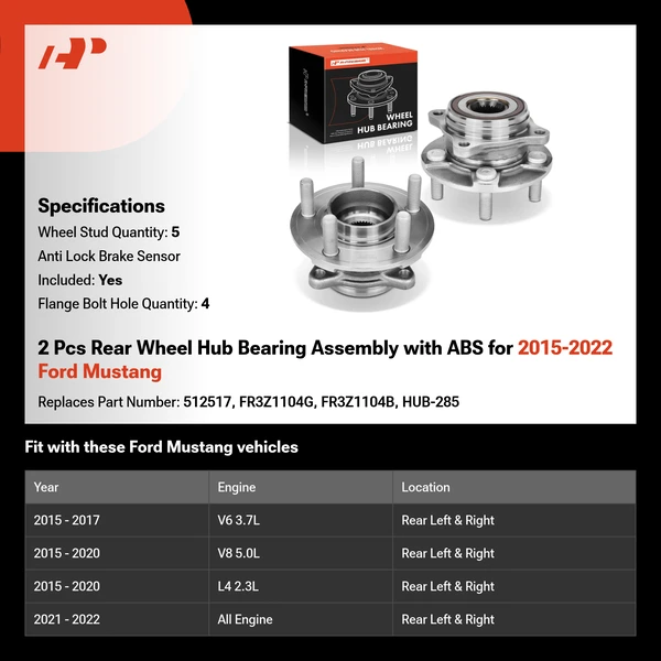2 Pcs Rear Wheel Hub Bearing Assembly with ABS for 2015-2022 Ford Mustang