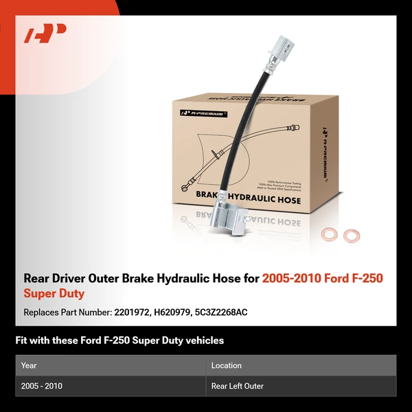 Rear Driver Outer Brake Hydraulic Hose for 2005-2010 Ford F-250 Super Duty