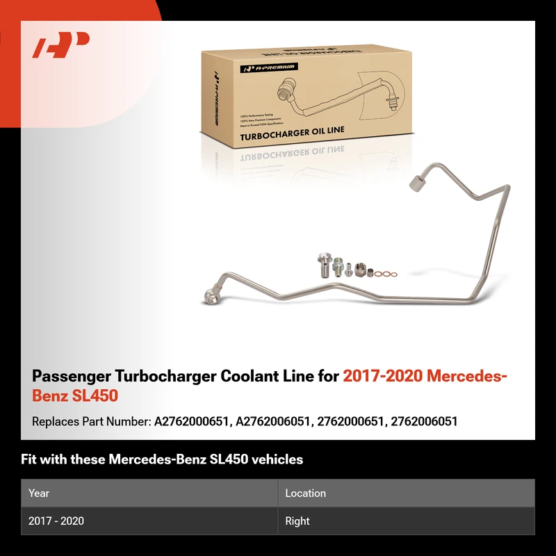 Passenger Turbocharger Coolant Line for 2017-2020 Mercedes-Benz SL450