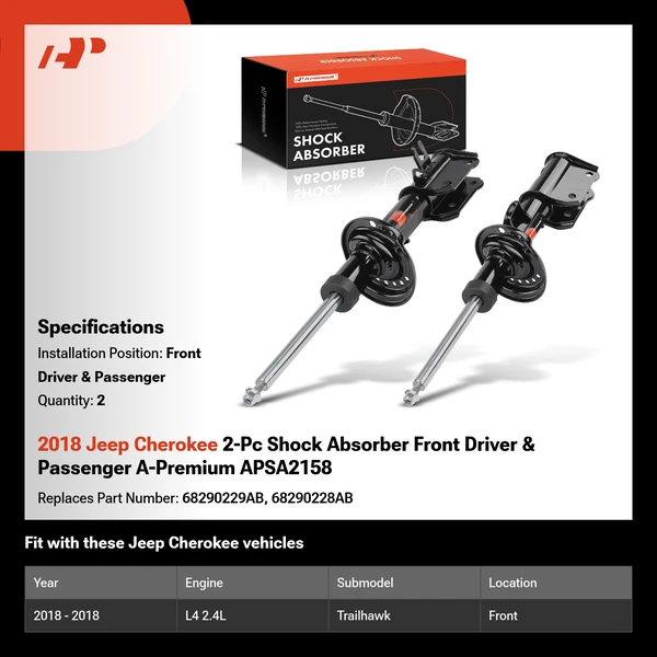 2018 Jeep Cherokee 2-Pc Shock Absorber Front Driver & Passenger A-Premium APSA2158