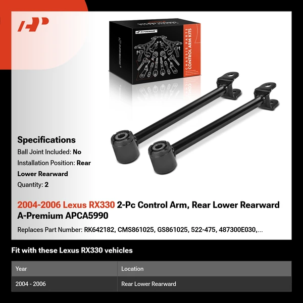 2004-2006 Lexus RX330 2-Pc Control Arm, Rear Lower Rearward A-Premium APCA5990