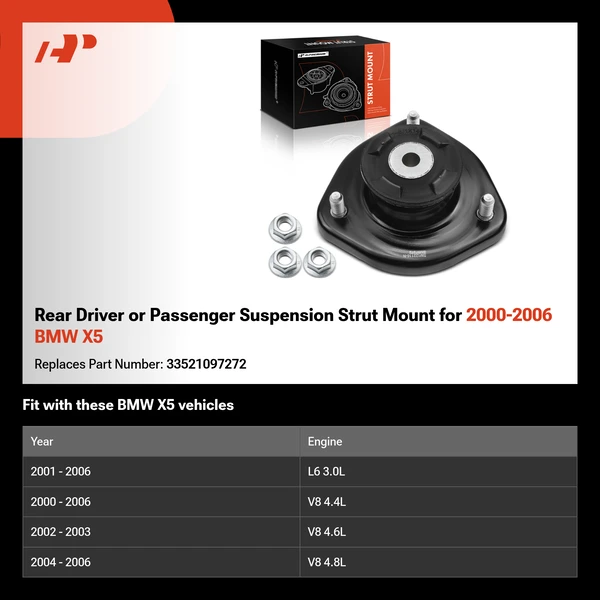 Rear Driver or Passenger Suspension Strut Mount for 2000-2006 BMW X5