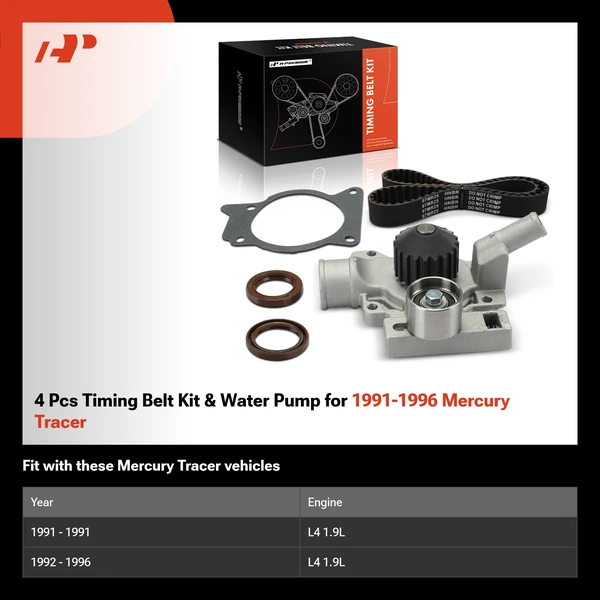 4 Pcs Timing Belt Kit & Water Pump for 1991-1996 Mercury Tracer