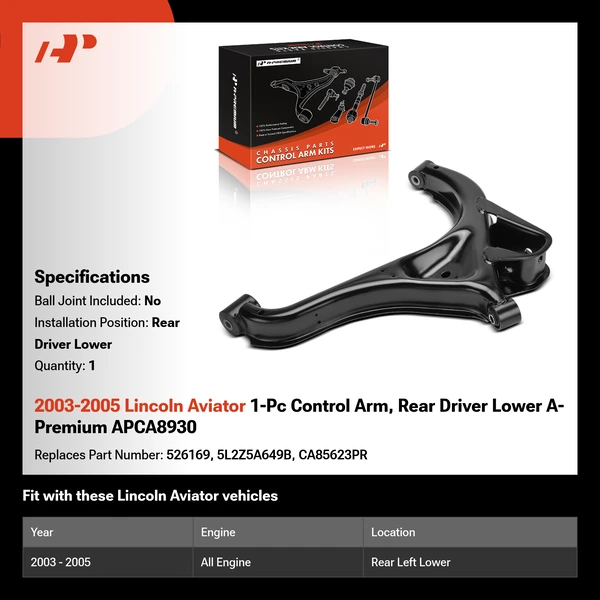2003-2005 Lincoln Aviator 1-Pc Control Arm, Rear Driver Lower A-Premium APCA8930