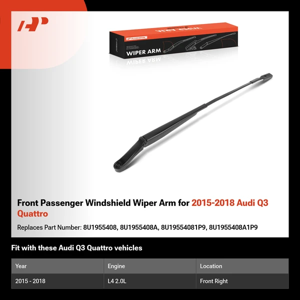 Front Passenger Windshield Wiper Arm for 2015-2018 Audi Q3 Quattro