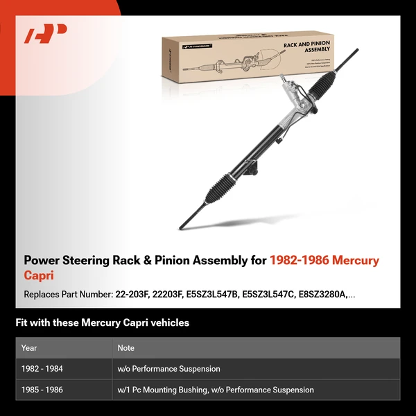Power Steering Rack & Pinion Assembly for 1982-1986 Mercury Capri