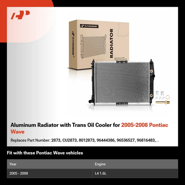 Aluminum Radiator with Trans Oil Cooler for 2005-2008 Pontiac Wave