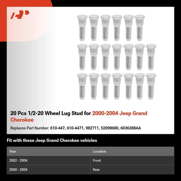 20 Pcs 1/2-20 Wheel Lug Stud for 2000-2004 Jeep Grand Cherokee