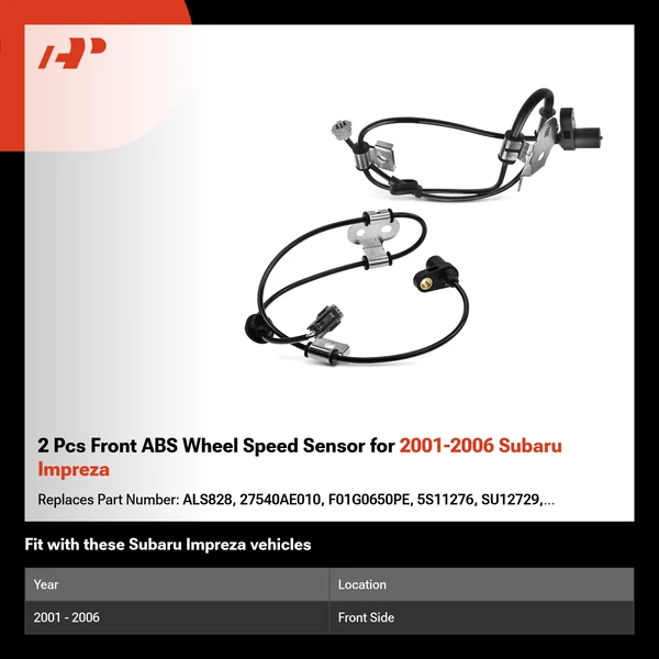 2 Pcs Front ABS Wheel Speed Sensor for 2001-2006 Subaru Impreza