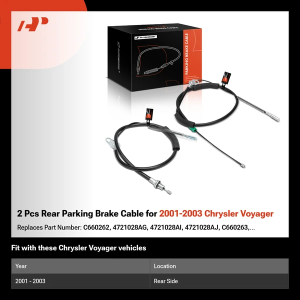 2 Pcs Rear Parking Brake Cable for 2001-2003 Chrysler Voyager