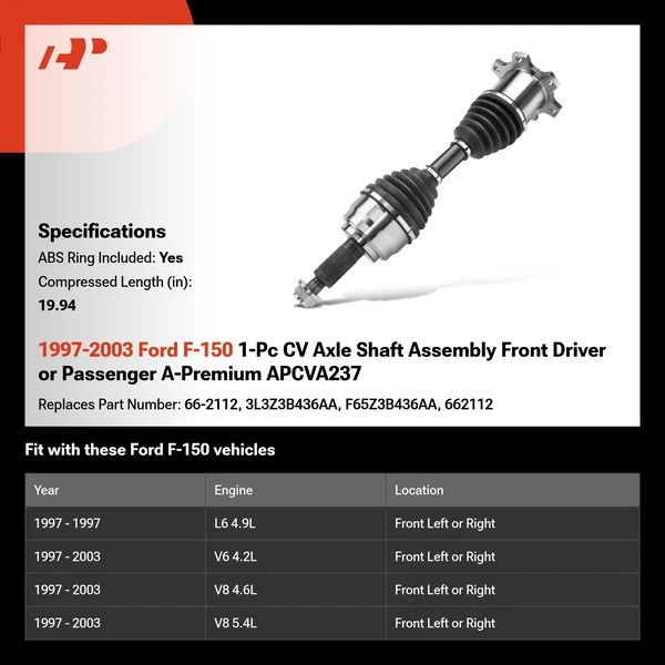 1997-2003 Ford F-150 1-Pc CV Axle Shaft Assembly Front Driver or Passenger A-Premium APCVA237