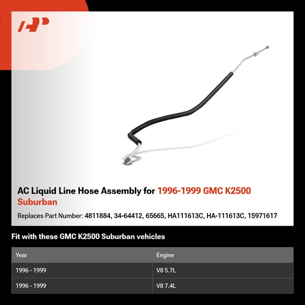 AC Liquid Line Hose Assembly for 1996-1999 GMC K2500 Suburban