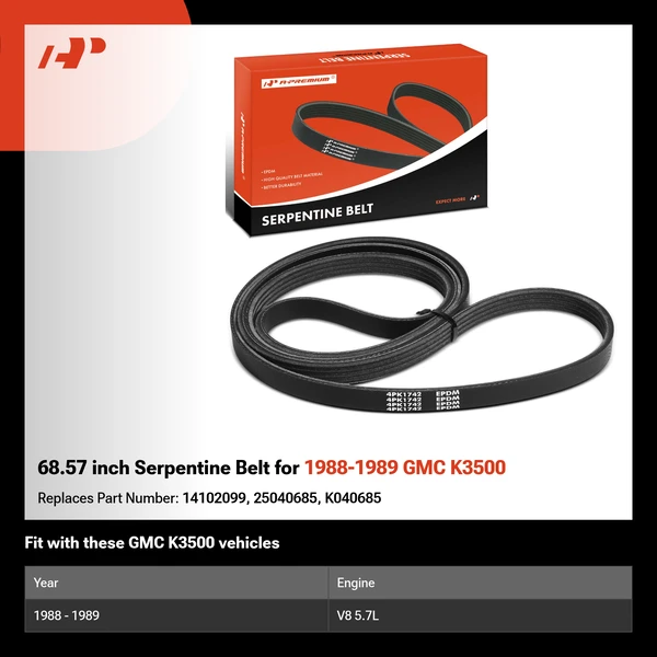 68.57 inch Serpentine Belt for 1988-1989 GMC K3500