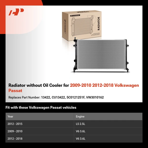 Radiator without Oil Cooler for 2009-2010 2012-2018 Volkswagen Passat