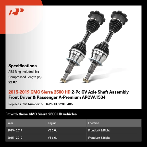 2015-2019 GMC Sierra 2500 HD 2-Pc CV Axle Shaft Assembly Front Driver & Passenger A-Premium APCVA1534