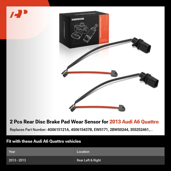 2 Pcs Rear Disc Brake Pad Wear Sensor for 2013 Audi A6 Quattro
