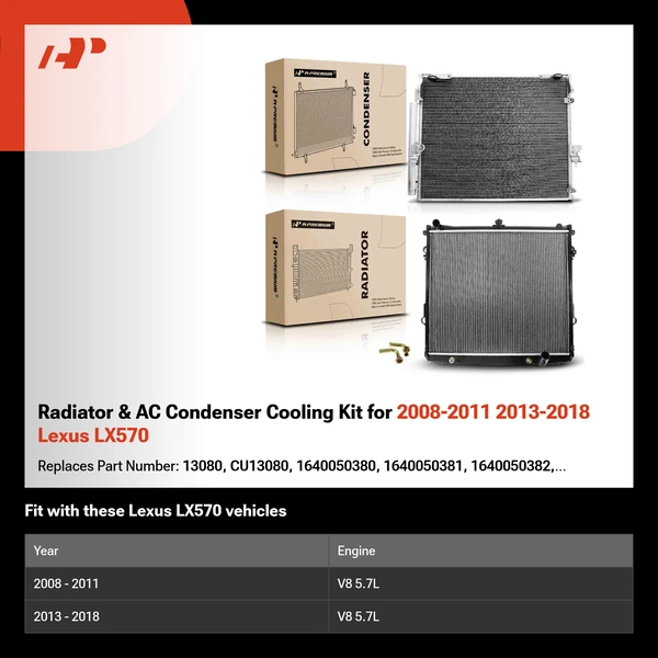 Radiator & AC Condenser Cooling Kit for 2008-2011 2013-2018 Lexus LX570