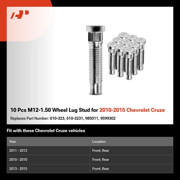 10 Pcs M12-1.50 Wheel Lug Stud for 2010-2015 Chevrolet Cruze