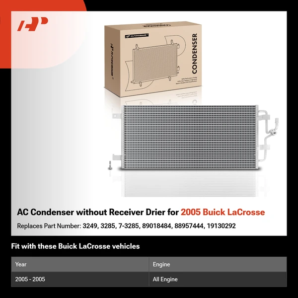 AC Condenser without Receiver Drier for 2005 Buick LaCrosse