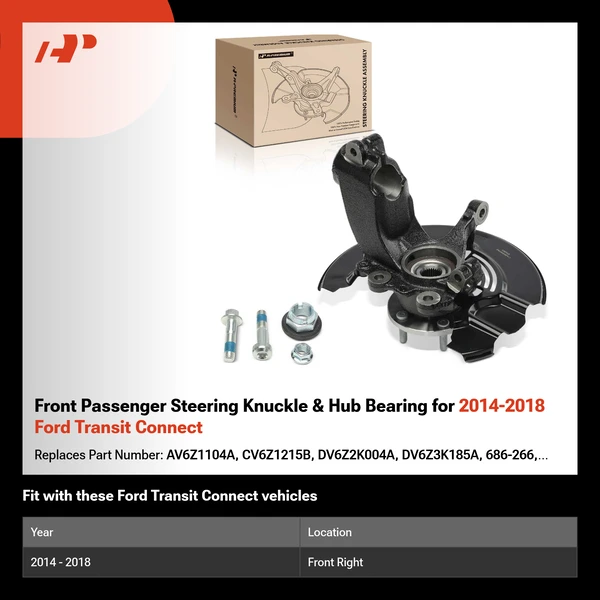 Front Passenger Steering Knuckle & Hub Bearing for 2014-2018 Ford Transit Connect