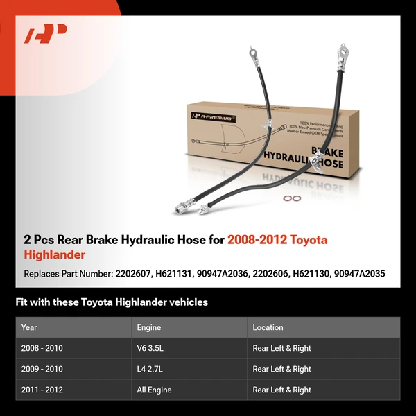 2 Pcs Rear Brake Hydraulic Hose for 2008-2012 Toyota Highlander