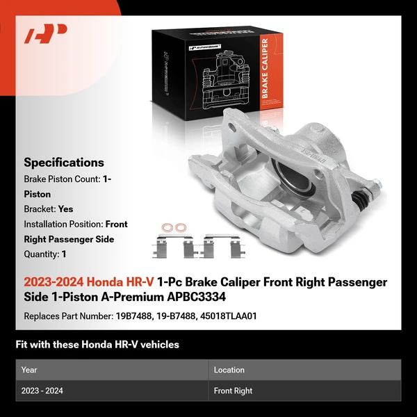 2023-2024 Honda HR-V 1-Pc Brake Caliper Front Right Passenger Side 1-Piston A-Premium APBC3334