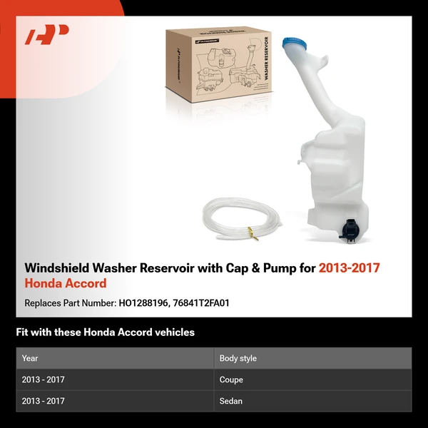 Windshield Washer Reservoir with Cap & Pump for 2013-2017 Honda Accord