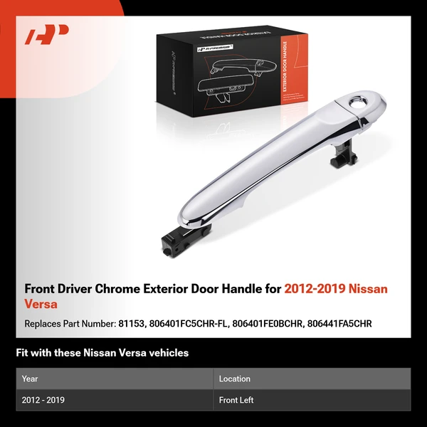 Front Driver Chrome Exterior Door Handle for 2012-2019 Nissan Versa