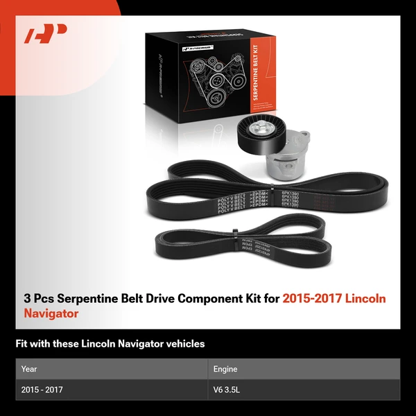 3 Pcs Serpentine Belt Drive Component Kit for 2015-2017 Lincoln Navigator
