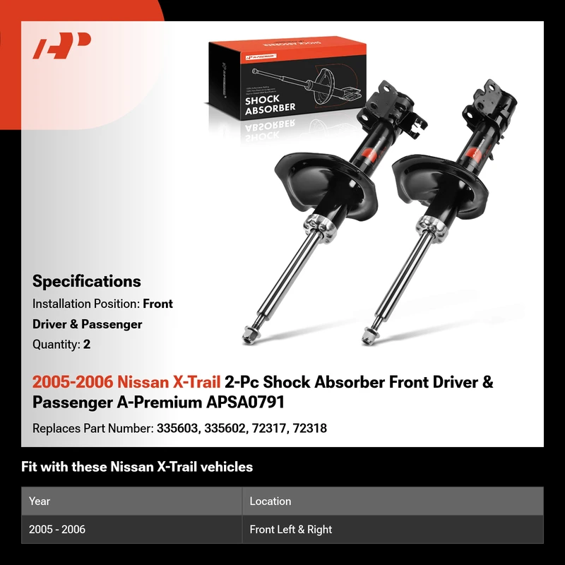 2005-2006 Nissan X-Trail 2-Pc Shock Absorber Front Driver & Passenger A-Premium APSA0791