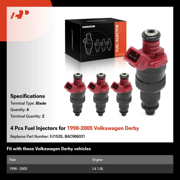 4 Pcs Fuel Injectors for 1998-2005 Volkswagen Derby