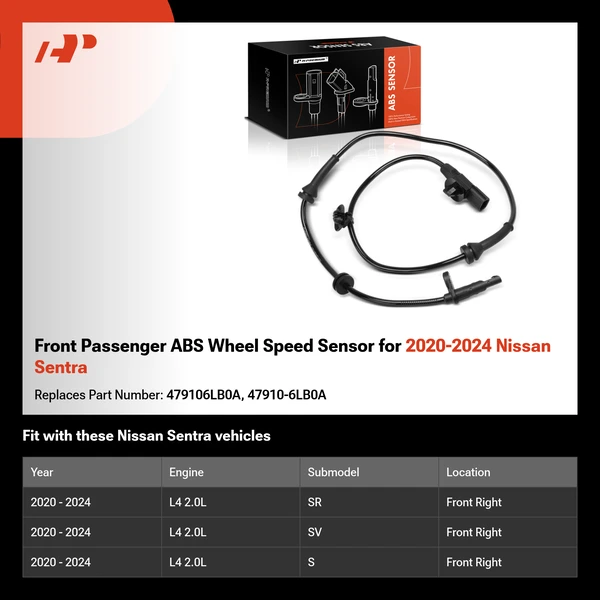 Front Passenger ABS Wheel Speed Sensor for 2020-2024 Nissan Sentra