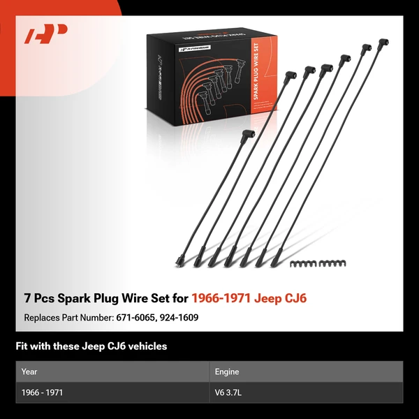 7 Pcs Spark Plug Wire Set for 1966-1971 Jeep CJ6
