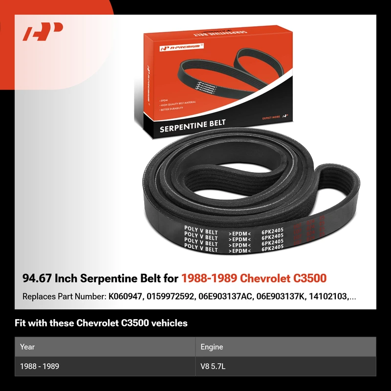 94.67 Inch Serpentine Belt for 1988-1989 Chevrolet C3500
