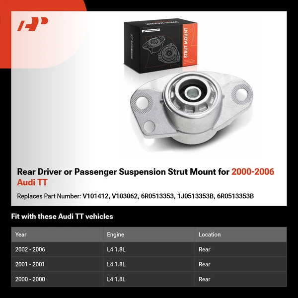 Rear Driver or Passenger Suspension Strut Mount for 2000-2006 Audi TT