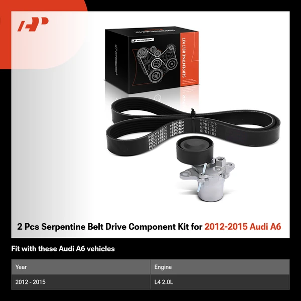 2 Pcs Serpentine Belt Drive Component Kit for 2012-2015 Audi A6