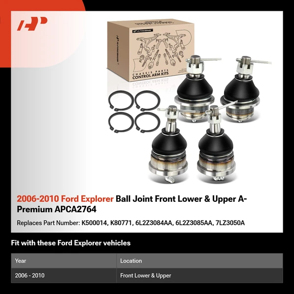 2006-2010 Ford Explorer Ball Joint Front Lower & Upper A-Premium APCA2764