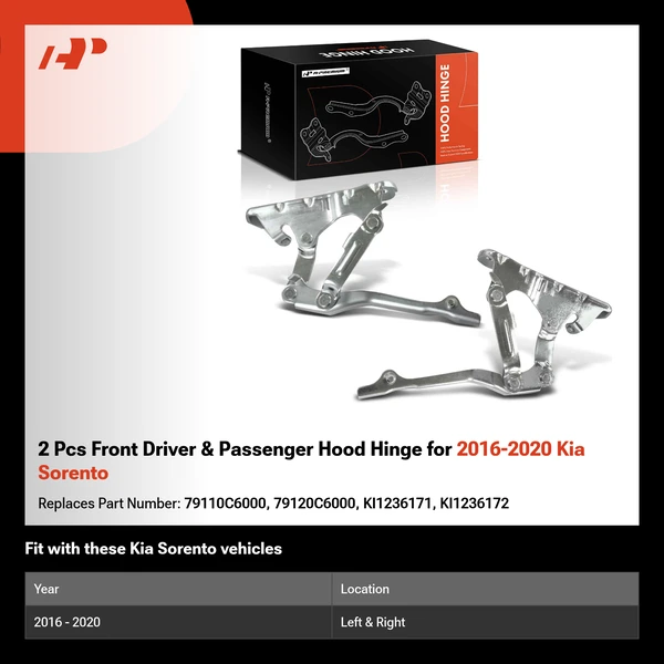 2 Pcs Front Driver & Passenger Hood Hinge for 2016-2020 Kia Sorento