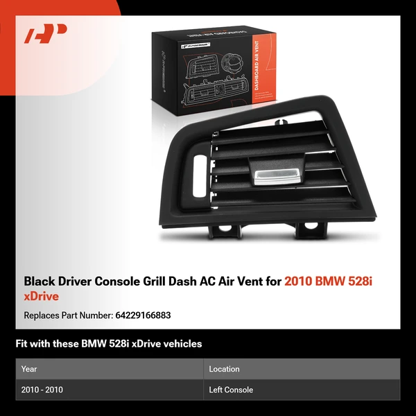 Black Driver Console Grill Dash AC Air Vent for 2010 BMW 528i xDrive