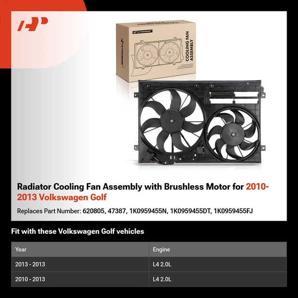Radiator Cooling Fan Assembly with Brushless Motor for 2010-2013 Volkswagen Golf